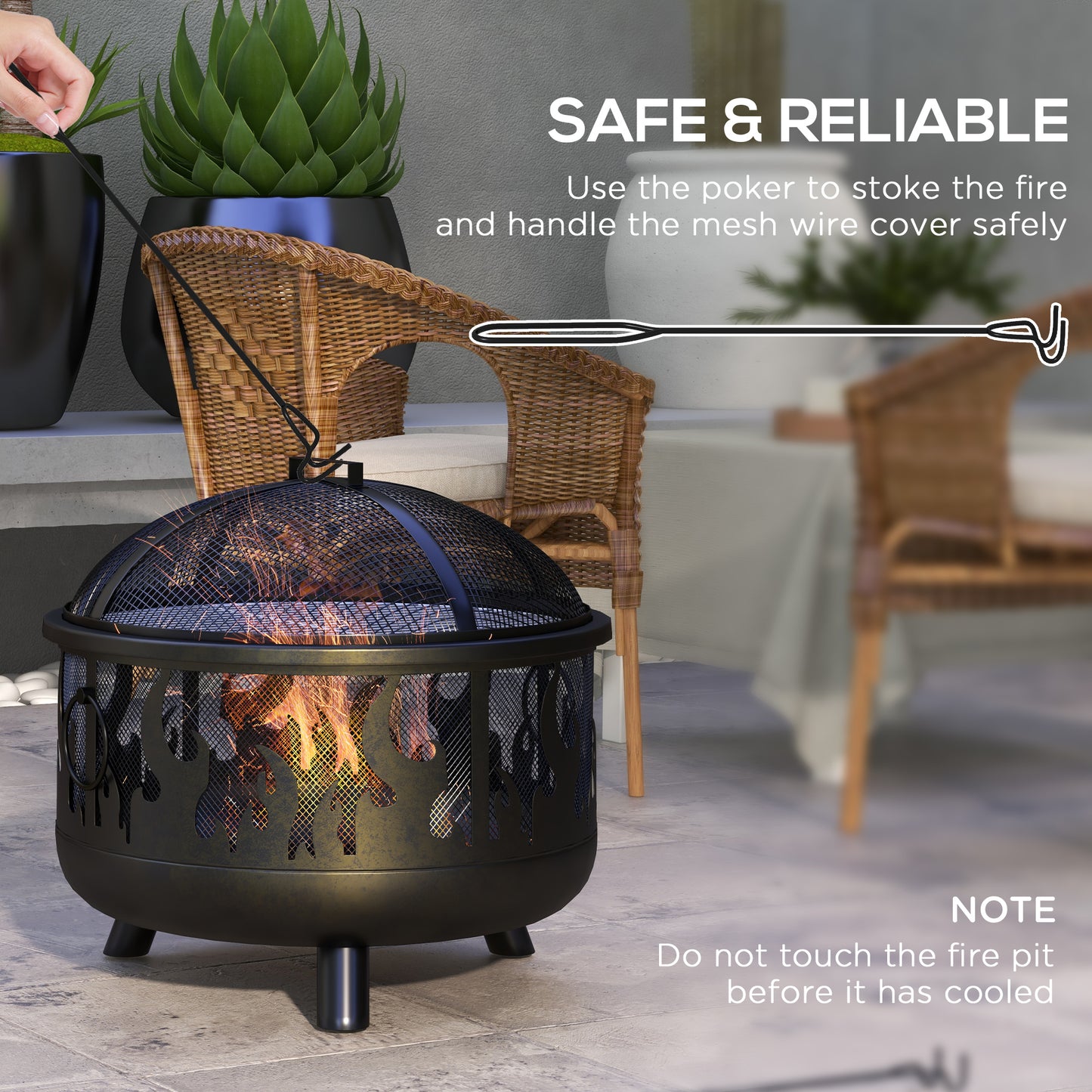 Outsunny Steel Fire Pit BBQ, with Poker - Black