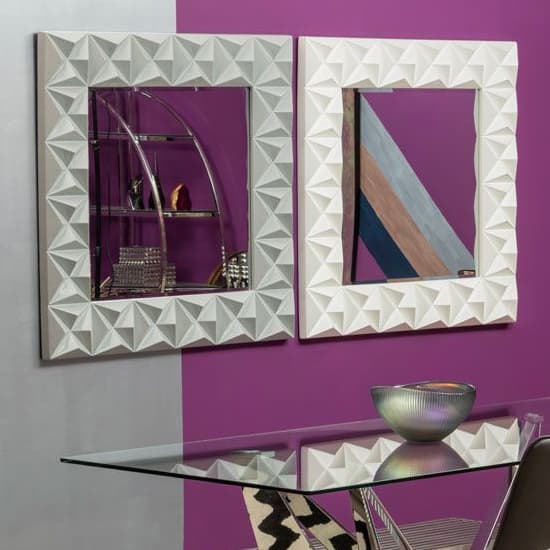 FURCO Triangular Geometric Wall Mirror with High Gloss White Frame - Contemporary Decorative Accent for Living Room and Hallway