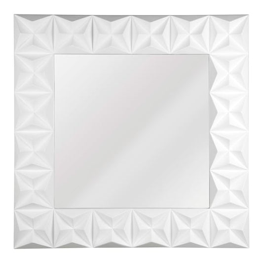 FURCO Triangular Geometric Wall Mirror with High Gloss White Frame - Contemporary Decorative Accent for Living Room and Hallway