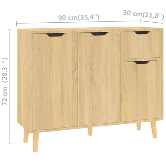 Nedra Wooden Sideboard With 3 Doors 1 Drawer In Sonoma Oak