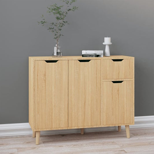 Nedra Wooden Sideboard With 3 Doors 1 Drawer In Sonoma Oak