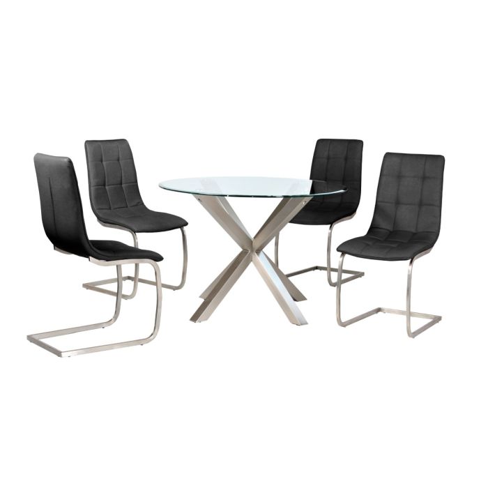 Glendale Modern Round Glass Dining Table with Brushed Stainless Steel Legs for Elegant Spaces