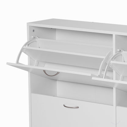 HOMCOM ooden Modern Design 4 Drawer Shoes Cabinet Pull Down Shelf Storage Organiser - White