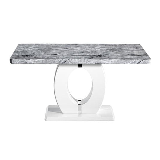 Marble Effect Dining Table with White High Gloss Base - Medium Size 1.5m