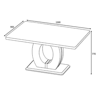 Marble Effect Dining Table with White High Gloss Base - Medium Size 1.5m