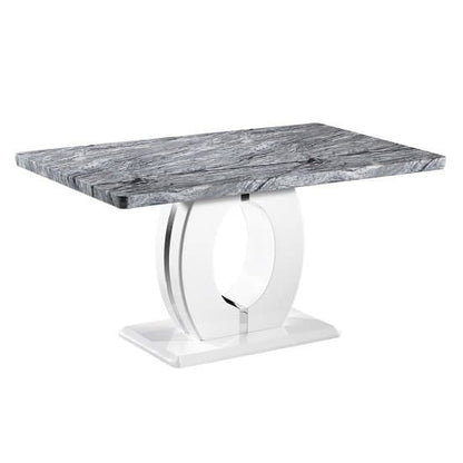 Marble Effect Dining Table with White High Gloss Base - Medium Size 1.5m