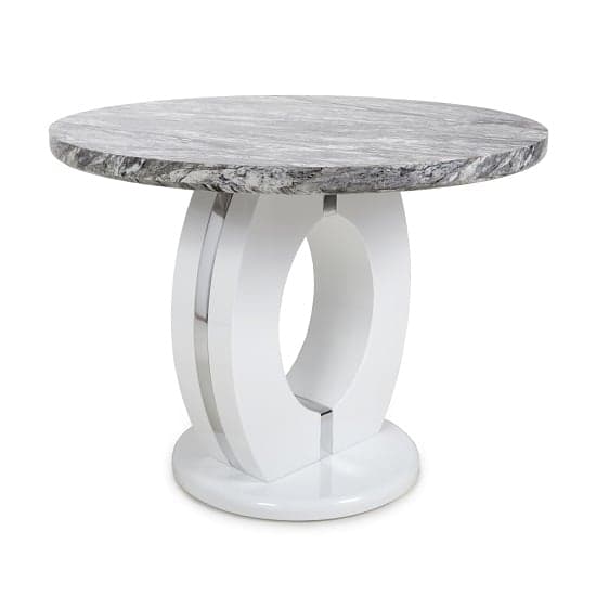 Round Marble Gloss Dining Table with White Base and Chrome Trim