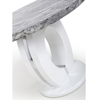 Round Marble Gloss Dining Table with White Base and Chrome Trim