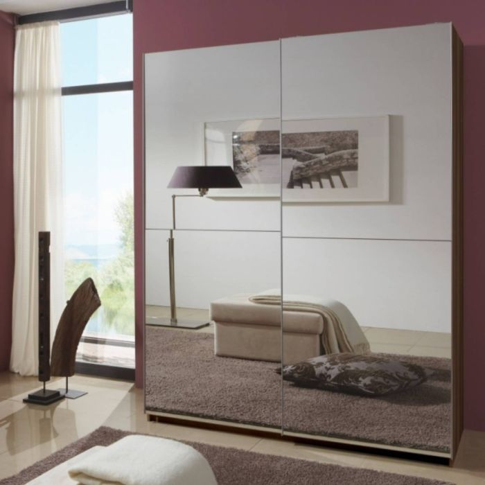 Quinn Compact 2 Door Mirrored Sliding Wardrobe in White - 135cm Storage Solution by Furco