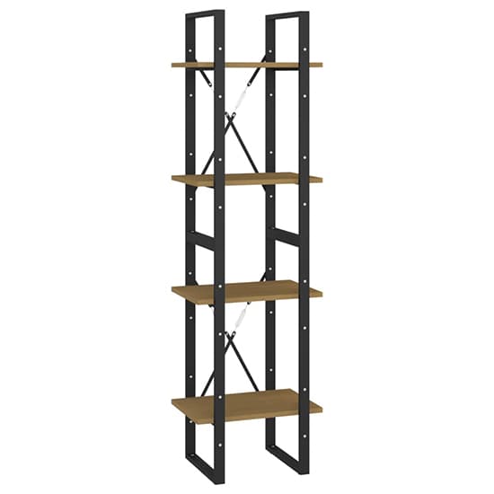 Industrial Brown Pine Wood 4-Tier Bookshelf for Home and Office Storage