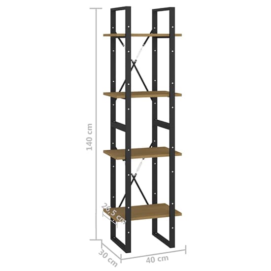 Industrial Brown Pine Wood 4-Tier Bookshelf for Home and Office Storage