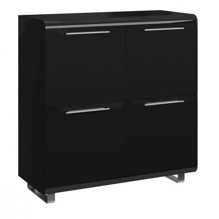 Modern Nauvoo Small 4 Doors Sideboard with Sleek Metal Grey Legs in Black High Gloss Finish