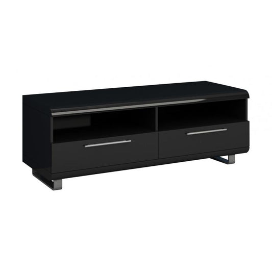 Modern Nauvoo Black High Gloss TV Unit - Stylish Entertainment Center with Practical Storage in Silver Legs