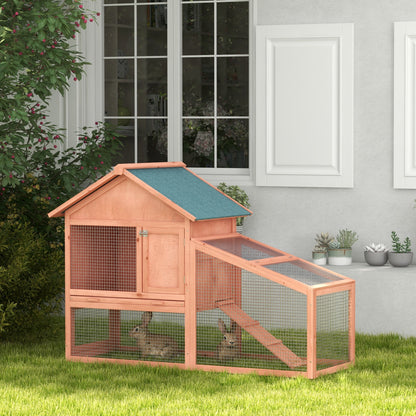 PawHut 2 Tier Rabbit Hutch Outdoor, Guinea Pig Hutch, Solid Wood Bunny House, Water Resistant Asphalt Roof Ramp Sliding tray 144 x 64.5 x 100 cm