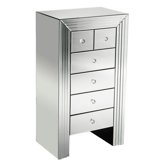 FURCO Silver Mirrored 6-Drawer Chest for Stylish Bedroom Storage