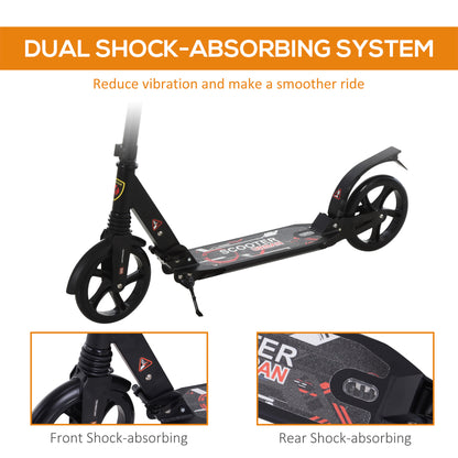 HOMCOM olding Kick Scooter 2 Big Wheels Teens Adult 14+ Adjustable Ride On Black