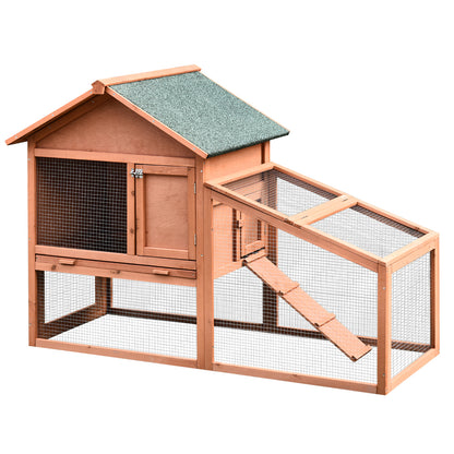 PawHut 2 Tier Rabbit Hutch Outdoor, Guinea Pig Hutch, Solid Wood Bunny House, Water Resistant Asphalt Roof Ramp Sliding tray 144 x 64.5 x 100 cm