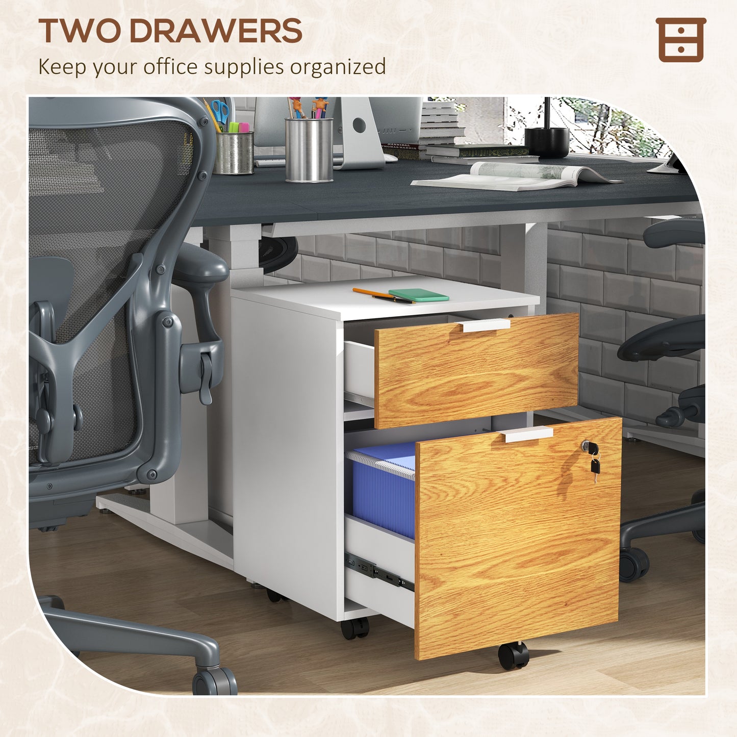 HOMCOM wo-Drawer Lockable Filing Cabinet - Wood Effect