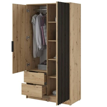 Artisan Oak Mirrored Wardrobe with 2 Hinged Doors - 105cm Storage Solution