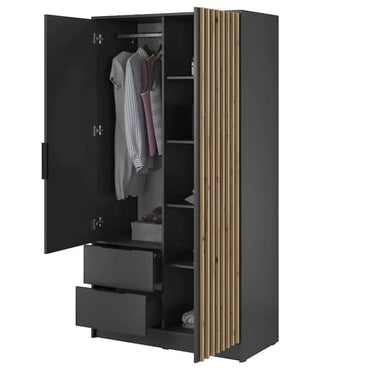 Norco 105cm Graphite Mirrored Wardrobe with Hinged Doors and Storage Solutions