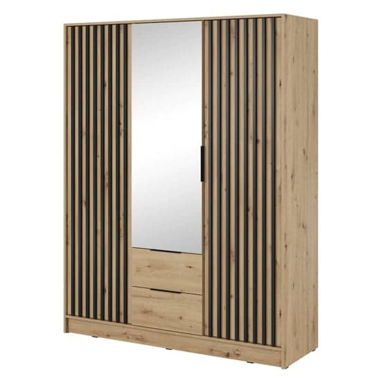 Norco Mirrored Wardrobe With Hinged 3 Doors 155cm In Artisan Oak