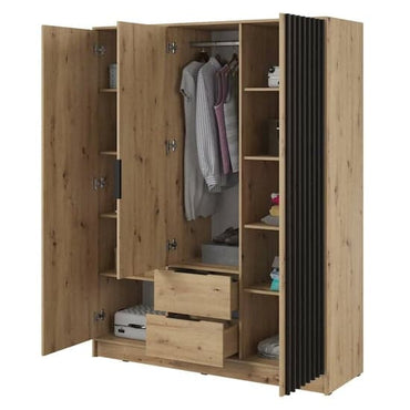 Norco Mirrored Wardrobe With Hinged 3 Doors 155cm In Artisan Oak