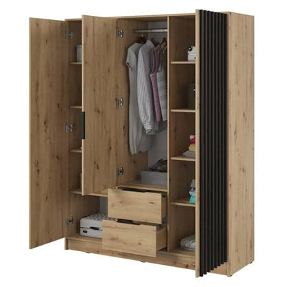 Norco Mirrored Wardrobe With Hinged 3 Doors 155cm In Artisan Oak