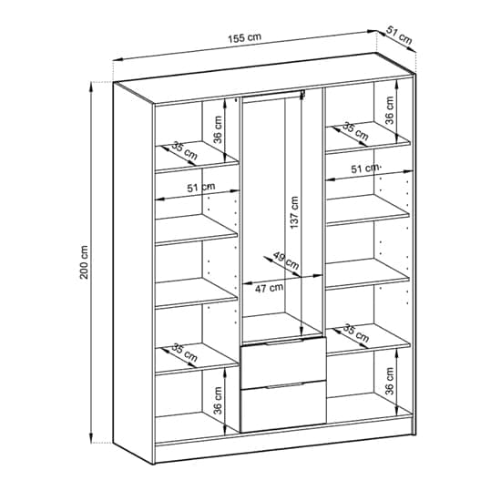 Norco Mirrored Wardrobe With Hinged 3 Doors 155cm In Artisan Oak