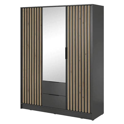 Norco Mirrored Wardrobe With Hinged 3 Doors 155cm In Graphite Grey