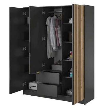 Graphite Grey 155cm Norco Mirrored Wardrobe with 3 Hinged Doors and Shelves