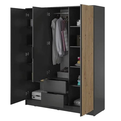 Norco Mirrored Wardrobe With Hinged 3 Doors 155cm In Graphite Grey