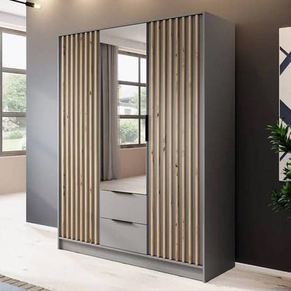 Norco Mirrored Wardrobe With Hinged 3 Doors 155cm In Grey