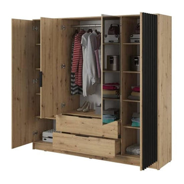 Artisan Oak 4-Door Mirrored Wardrobe with Ample Storage and Hanging Rail - 206cm