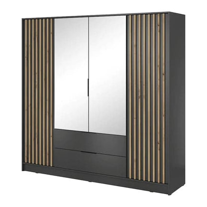 Norco Mirrored Wardrobe With Hinged 4 Doors 206cm In Graphite