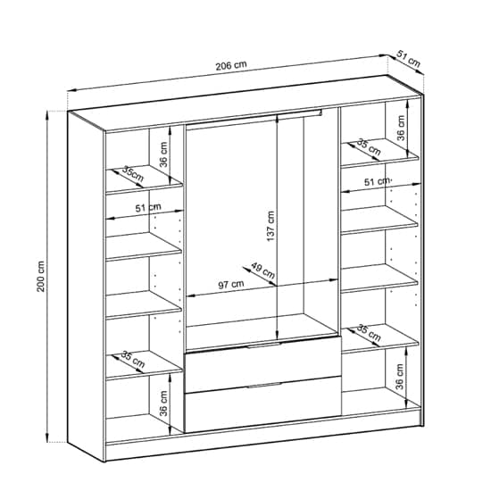 Norco Mirrored Wardrobe With Hinged 4 Doors 206cm In Graphite