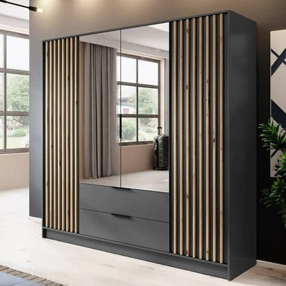 Norco Mirrored Wardrobe With Hinged 4 Doors 206cm In Graphite