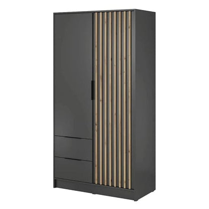 105cm Graphite Wooden Wardrobe with 2 Hinged Doors, Shelves & Drawers