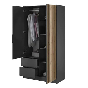 105cm Graphite Wooden Wardrobe with 2 Hinged Doors, Shelves & Drawers