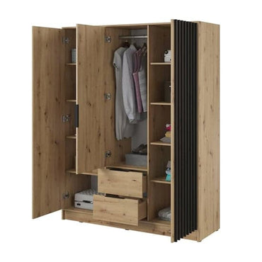 Norco Wooden Wardrobe With Hinged 3 Doors 155cm In Artisan Oak