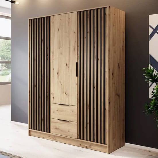 Norco Wooden Wardrobe With Hinged 3 Doors 155cm In Artisan Oak