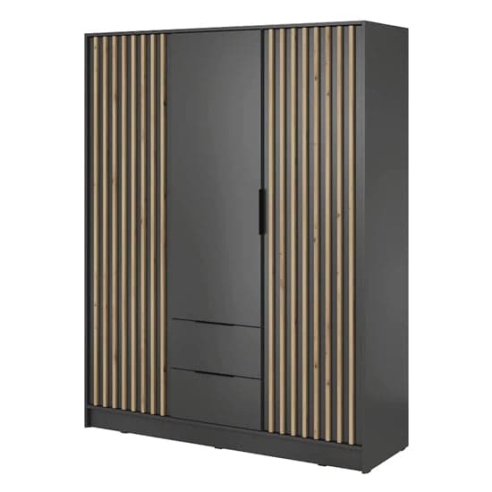 Norco Wooden Wardrobe With Hinged 3 Doors 155cm In Graphite