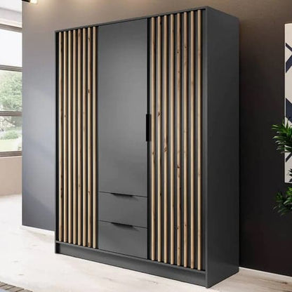 Norco Wooden Wardrobe With Hinged 3 Doors 155cm In Graphite