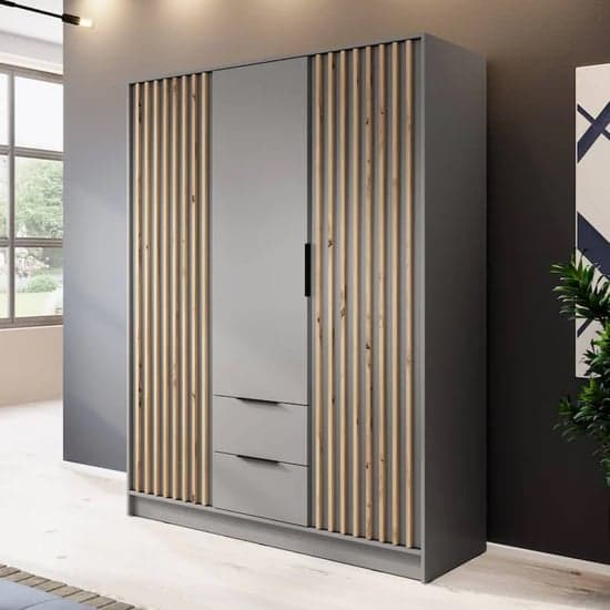 Norco Wooden Wardrobe With Hinged 3 Doors 155cm In Grey