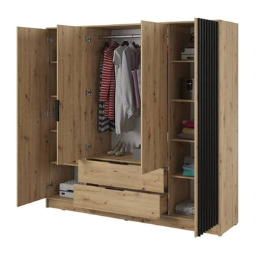 Norco Wooden Wardrobe With Hinged 4 Doors 206cm In Artisan Oak