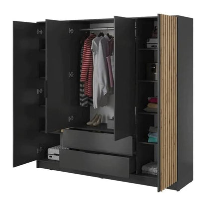 Norco Wooden Wardrobe With Hinged 4 Doors 206cm In Graphite