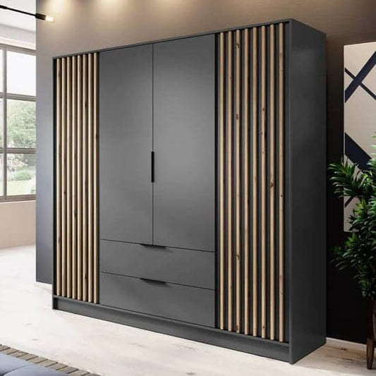 Norco Wooden Wardrobe With Hinged 4 Doors 206cm In Graphite