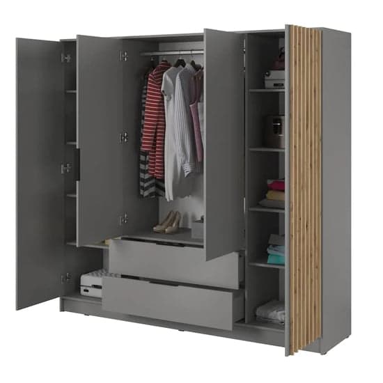 Norco Wooden Wardrobe With Hinged 4 Doors 206cm In Grey