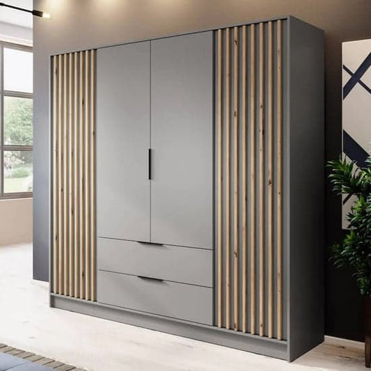 Norco Wooden Wardrobe With Hinged 4 Doors 206cm In Grey