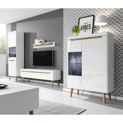 Newry White High Gloss TV Stand with 3 Drawers for Modern Living Room