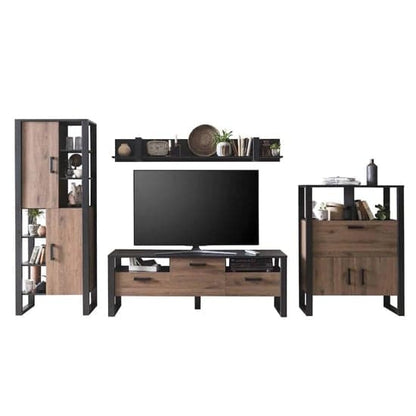 North Okapi Walnut Living Room Furniture Set with Coffee Table, TV Stand, and Display Cabinet